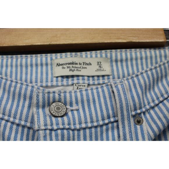 Abercrombie & Fitch Curve Love 27 4R 90s relaxed fit jean blue white stripe - Picture 3 of 6